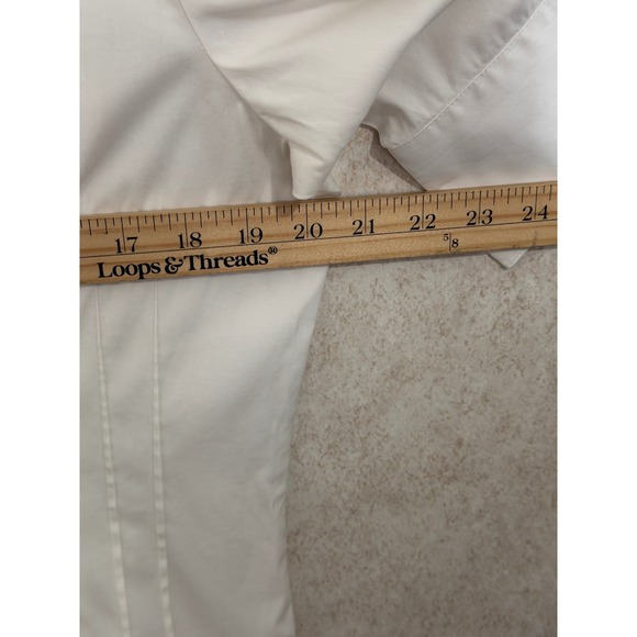 LAFAYETTE 148 White Cotton Blend Pleated 3/4 Sleeve Collared Shirt Top‎ Size 12 - Picture 5 of 7